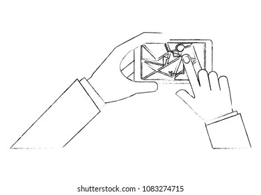hand holding smartphone and touching screen with mobile map gps navigation