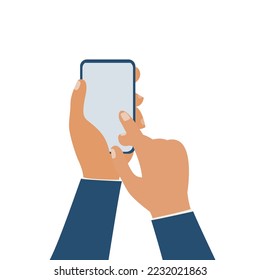 Hand holding a smartphone, touching the screen