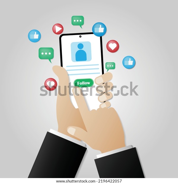 Hand Holding Smartphone Touching Screen Social Stock Vector Royalty Free 2196422057 Shutterstock 8708