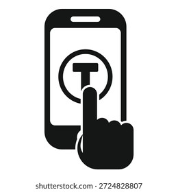 Hand holding a smartphone and typing a message, in glyph icon style