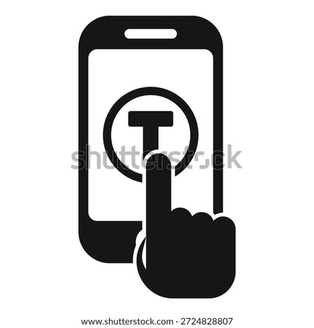 Hand holding a smartphone and typing a message, in glyph icon style