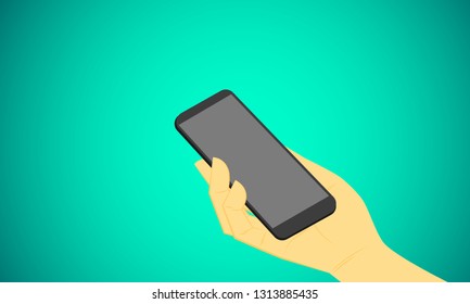 hand holding smartphone using application for social business marketing vector illustration eps10