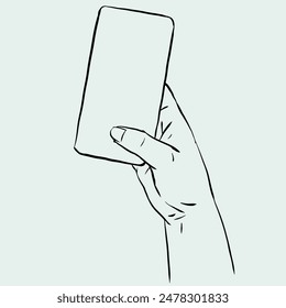 Hand holding a smartphone vector for card, decoration, illustration