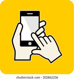 hand holding smartphone. Vector  design.