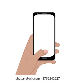 Hand holding smartphone. Vector flat cartoon illustration for advertisement, web sites, banners design.