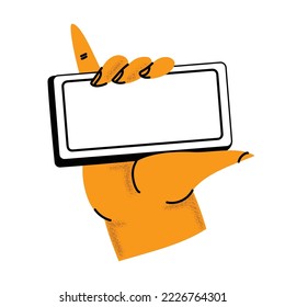 Hand holding smartphone. Vector icon of people hold smartphone or using touch gestures for mobile phone while reading. Press and point, pich and unpinch, rotate and swipe symbol. Digital device