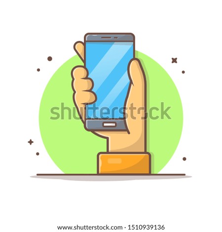 Hand Holding Smartphone Vector Icon Illustration. Smartphone Icon Concept White Isolated. Flat Cartoon Style Suitable for Web Landing Page, Banner, Sticker, Background