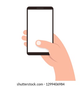 Hand holding smartphone. Vector illustration.