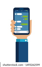 Hand holding smartphone vector illustration /Chat app (SNS/message app) 