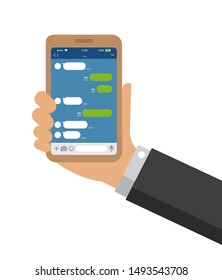 Hand holding smartphone vector illustration /Chat app (SNS/message app) 