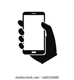 Hand holding smartphone. Vector illustration icon