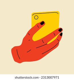 Hand, die Smartphone hält. Vektorgrafik in Flachstil