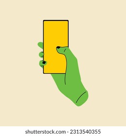 Hand holding smartphone. Vector illustration in flat style