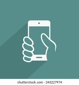 Hand holding smartphone - vector illustration