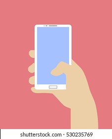 Hand holding Smartphone. Vector illustration in flat design style. Background eps 10 for your design.