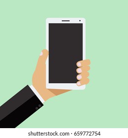 Hand holding smartphone vector illustration