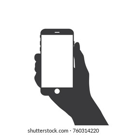 Hand holding a smartphone, vector illustration design. Hands collection.