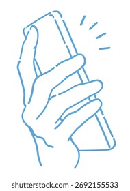 Uma mão segurando um smartphone. Ilustração de esboço vetorial.