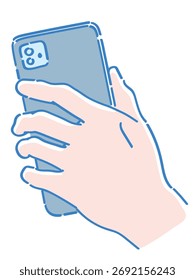 A hand holding a smartphone. Vector sketch illustration.