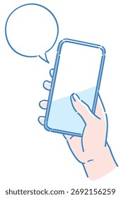 Una mano sosteniendo un teléfono inteligente. Ilustración de boceto de Vector.
