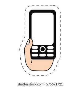 hand holding smartphone-cut line vector illustration eps 10