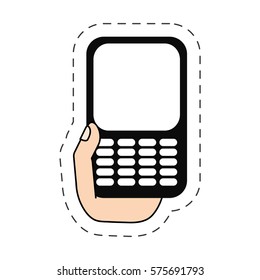 hand holding smartphone-cut line vector illustration eps 10