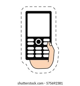 hand holding smartphone-cut line vector illustration eps 10