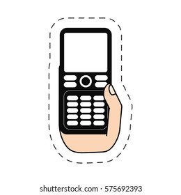 hand holding smartphone-cut line vector illustration eps 10