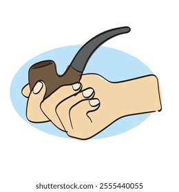 hand holding smoking tobacco pipe illustration vector hand drawn isolated on white background