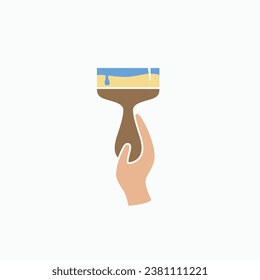 Hand holding smooth paintbrush simple flat vector illustration
