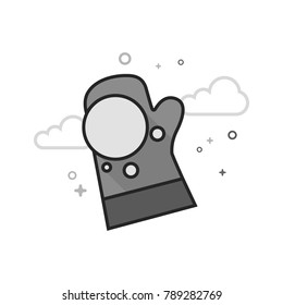 Hand holding snow icon in flat outlined grayscale style. Vector illustration.