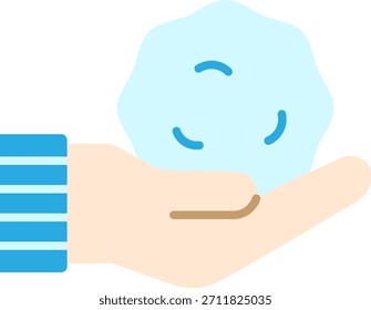 Mano que sostiene el icono plano de la bola de nieve