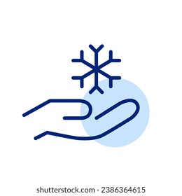 Mano sosteniendo un copo de nieve. Fiestas de invierno y símbolos navideños. Icono perfecto de píxeles