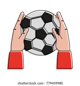 Hand holding soccer ball