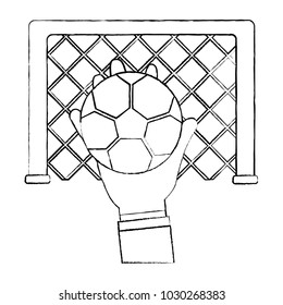 hand holding soccer ball goal