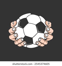 hand holding a soccer football ball. Sports graphic