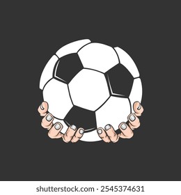 hand holding a soccer football ball. Sports graphic
