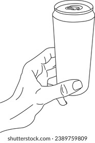 Hand holding soda can line illustration