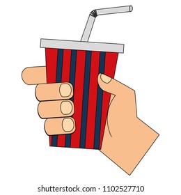 hand holding soda cup with straw