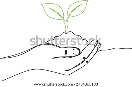Hand holding soil with green sprout plant