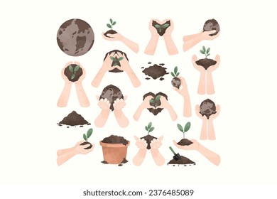 Hand Holding Soil Illustration Set