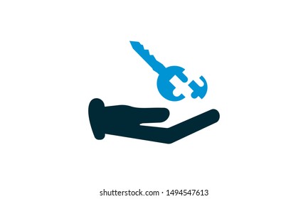 Hand holding Solution Key Icon. Solution  concept vector web icon.