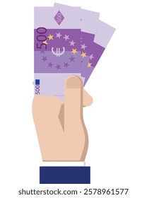 Hand holding some Euro notes, making a payment or deal concept isolated on a transparent or white background