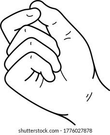 Hand holding something between fingers. Vector outline icon.