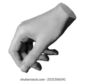 Hand holding something. Halftone style vector isolated on white background.