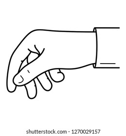 Hand holding something invisible. Vector flat outline icon illustration isolated on white background.