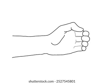 Hand holding something like a bottle or smartphone on a white background, isolated. Hands outstretched without objects. vector illustration