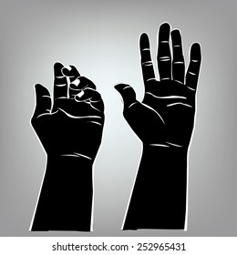 Hand holding something on shadow design.