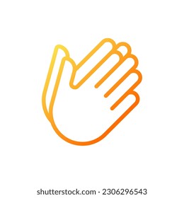 Hand holding something pixel perfect gradient linear vector icon. Space between palms. Gesture and position. Thin line color symbol. Modern style pictogram. Vector isolated outline drawing