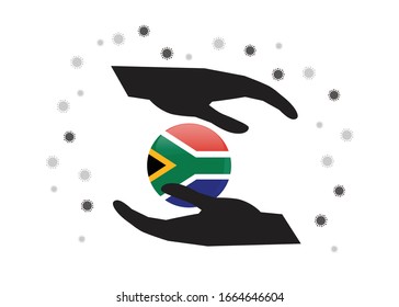 Hand holding South Africa flag in cycle symbol, Protect South african people from coronavirus  or COVID-19 concept, Save South Africa, sign symbol background, vector illustration. 